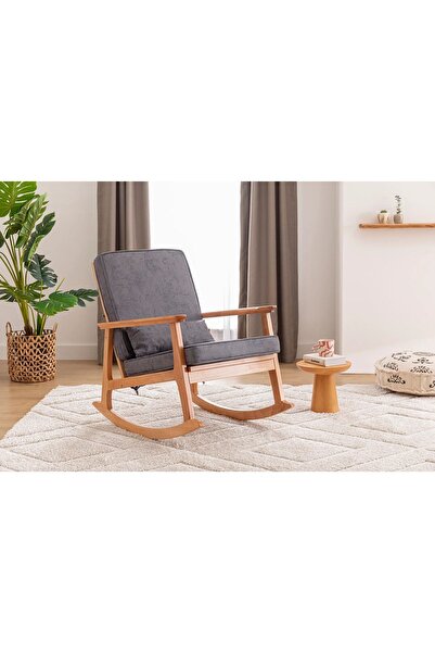 Asedia İskandinav Naturel Antrasit Minderli Puflu Sallanan Sandalye Dinlenme ...