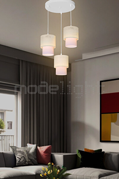 Modelight DALYA 3LÜ AVİZE BEYAZ HASIR - OPAL OPTİK SALON-OTURMA-ÇOCUK-YEMEK-YATAK ODASI--ANTRE-MUTFAK