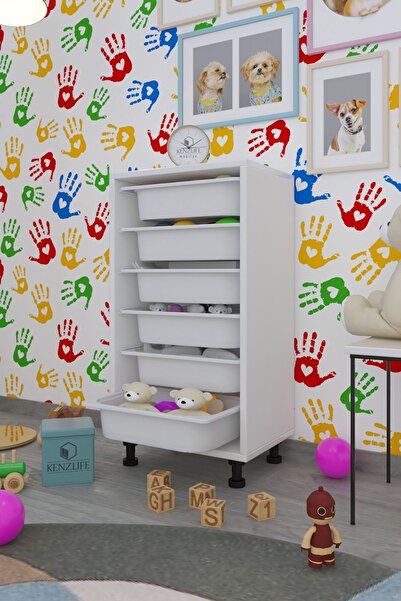 Kenzlife Sepetli Mutfak Dolabı Ruberu Byz 086X45X30 Banyo Oyuncak Çamaşır Beyaz 6 Lı Sepet