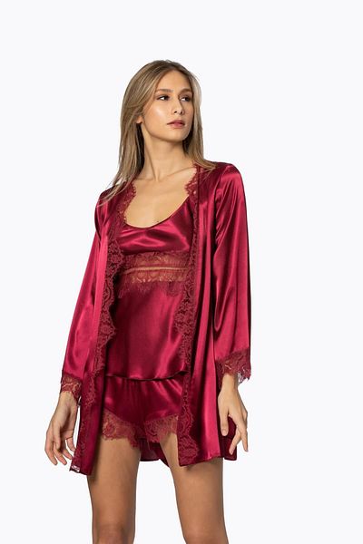Pierre Cardin Satin Lace 3-Piece Shorts & Combi & Dressing Gown Set 2490