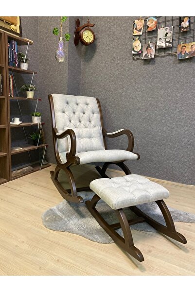 Asedia Rustik Ceviz Taş Rengi Sallanan Sandalye Dinlenme Emzirme Baba Tv Okum...