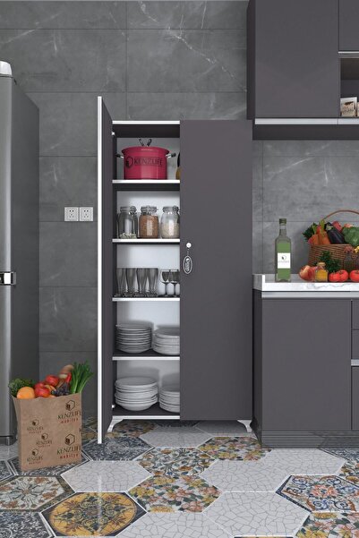 Kenzlife 2 Kapılı Dolap Çilem 188*090*032 Gri Kilitli Ayaklı Banyo Mutfak Ofi...