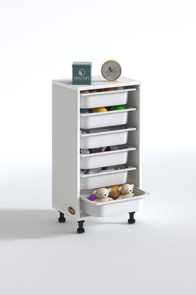 Kenzlife Sepetli Mutfak Dolabı Ruberu Byz 086X45X30 Banyo Oyuncak Çamaşır Beyaz 6 Lı Sepet