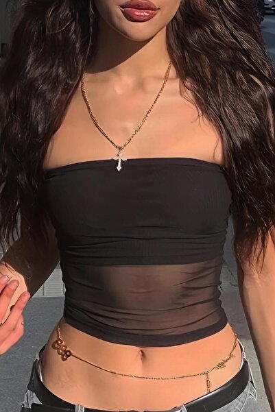 Carpe Straplez Tül Bluz