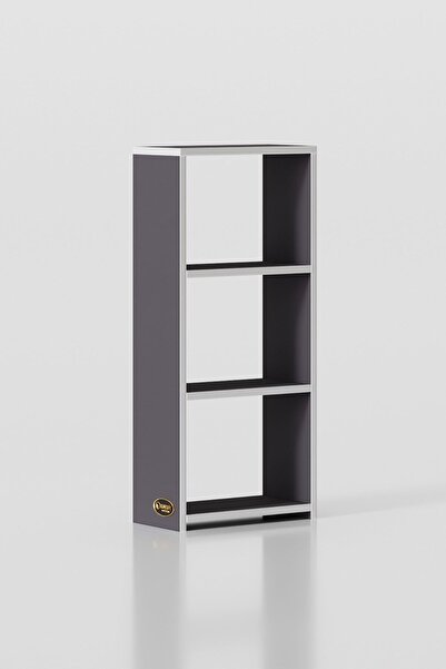 Kenzlife Kitaplık Süper Ga 090*40*19 Gri 3 Katlı Tek Bölme Ofis Mutfak Banyo Dolabı Arkalıksız