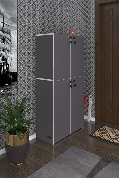 Kenzlife Ayakkabılık Ayakkabı Dolabı Kilitli Be Real Gri 140*70*32 Kapaklı Arkalıklı Ofis Dolabı İki Bölme