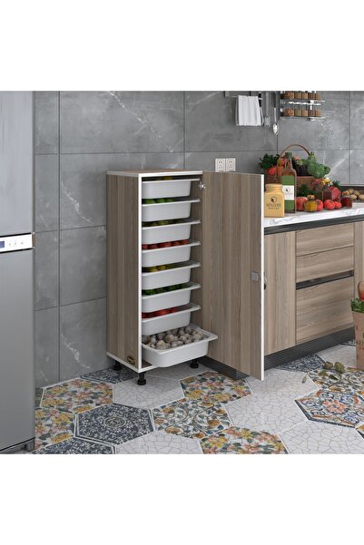 Kenzlife Sepetli Kilitli Mutfak Dolabı Ruberukilit Crd 110X45X30 Banyo Çamaşır Beyaz 8 Li Sepet
