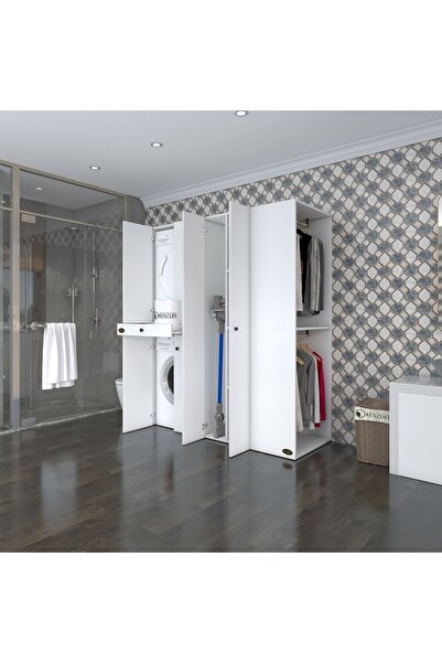 Kenzlife Çamaşır-Kurutma Makinesi Dolabı Ve Giysi Dolabı Çekmeceli Hattab Sağ Raf Gri 187*160*60 Banyo