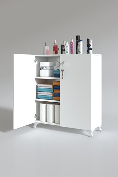 Kenzlife 2 Kapılı Dolap Çilem 088*070*032 Byz Kilitli Tekerlekli Banyo Mutfak Ofis Kitaplık Ayakkabı