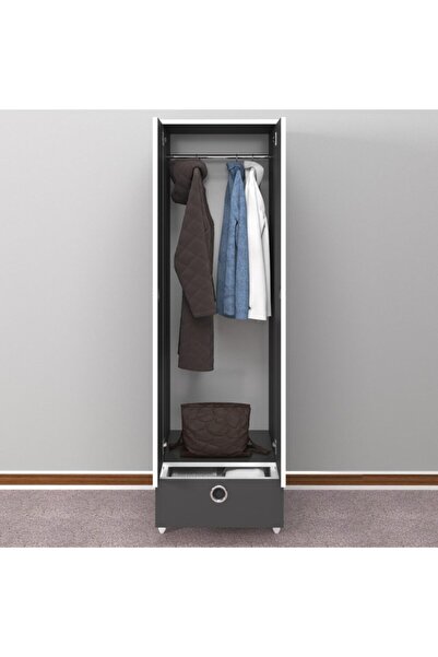 Kenzlife Gardırop 2 Kapaklı Kapılı Çekmeceli Şebboy 168*50*42 Gri Ayaklı Gardolap Dolap