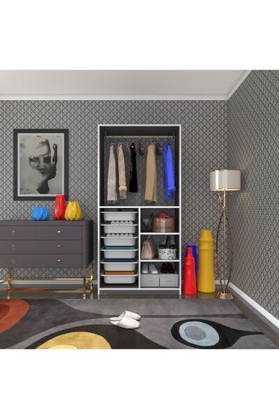 Kenzlife Giysi Dolabı Yalın Gri 180*090*30 Kapaksız Arkalıksız 6 Sepetli