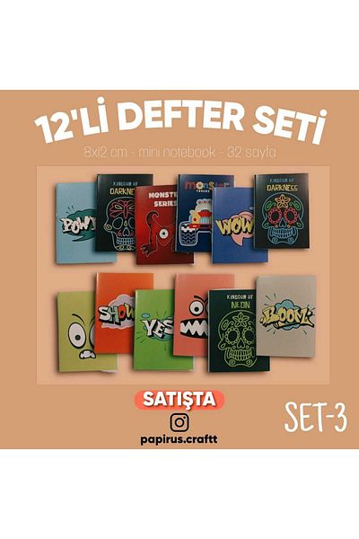 Craft Set de 12 mini caiete fără linii - A7 (8cm x 12cm)