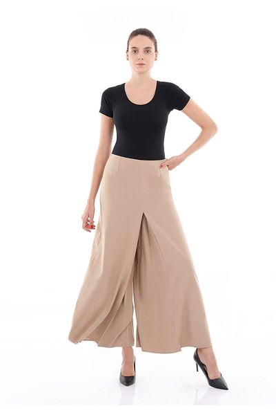 G-Line High Waist A-line Camel Wide Palazzo Trousers - Full Length