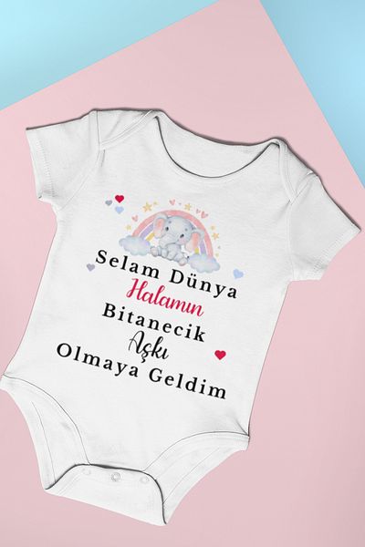 ADABEBEK 20405 Model Printed Aunt's Bodysuit for Baby Girl - Bodysuit with Snap Fasteners and Love Lettering