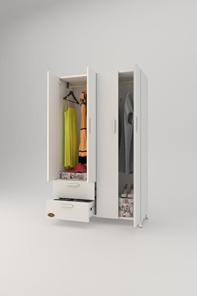 Kenzlife Gardırop 4 Kapılı 2 Çekmeceli Gonca 168*100*42 Byz Ayaklı Gardolap Dolap Ofis