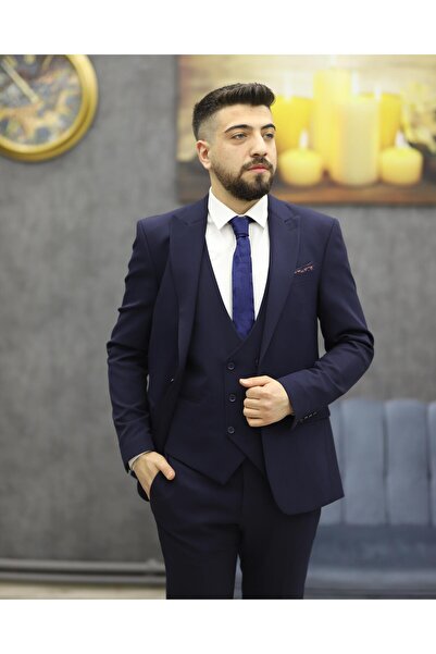 DORMEN 1521 SLİMFİT YELEKLİ TAKIM ELBİSE(LACİVERT)