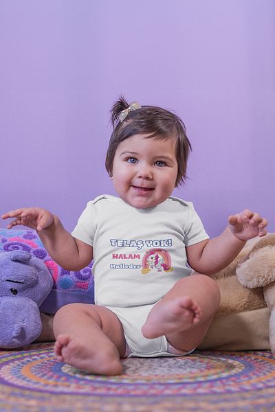 ADABEBEK Printed Snap-On Bodysuit for Baby Girl - Zıbın Halam Haleder Written 20511