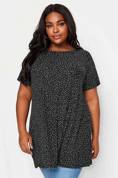 Stil Diva Μπλούζα με κουκκίδα Crew Neck Plus Size - Κοντό μανίκι 303121