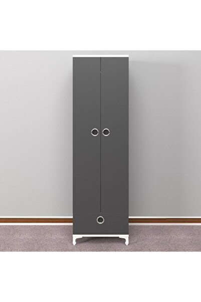 Kenzlife Gardırop 2 Kapaklı Kapılı Çekmeceli Şebboy 168*50*42 Gri Ayaklı Gardolap Dolap