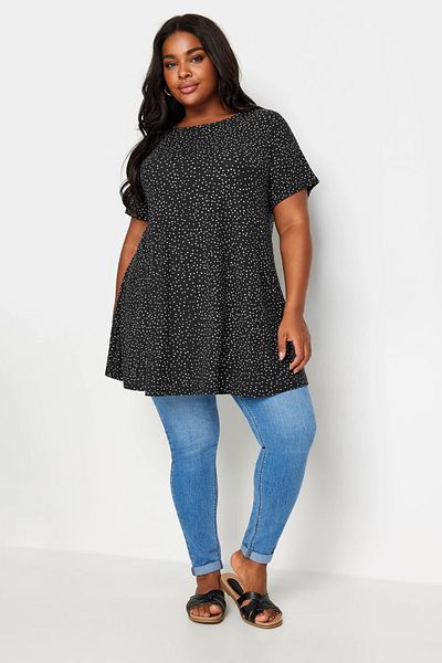 Stil Diva Μπλούζα με κουκκίδα Crew Neck Plus Size - Κοντό μανίκι 303121