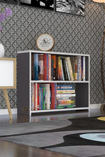 Kenzlife Kitaplık Süper Ga 060*80*19 Gri 2 Katlı Tek Bölme Ofis Mutfak Banyo Dolabı Arkalıksız