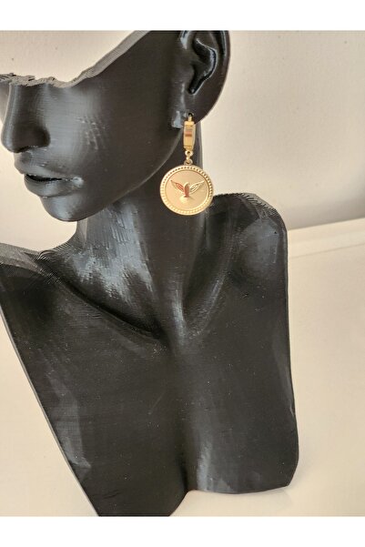 Aylish Bijuteri GOLD LİRALI KUŞ DESEN ÇELİK KÜPE