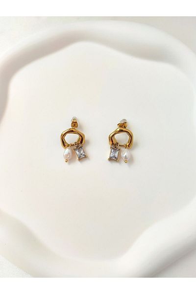 Evorya Stainless Steel Zircon Women's Earrings - Pearl Design