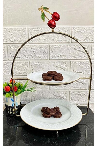 Jenisa 2-Tier Gold Shelf Red Cherry Accessory Presentation Catering Stand
