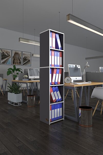 Kenzlife Klasörlük Raflı Kutadgu Gri 175*40*30 Kitaplık Ofis Arkalıksız