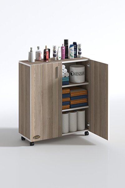 Kenzlife 2 Kapılı Dolap Rabia 088*070*032 Crd Kapaklı Tekerlekli Banyo Mutfak Ofis Kitaplık Ayakkabılık Kiler