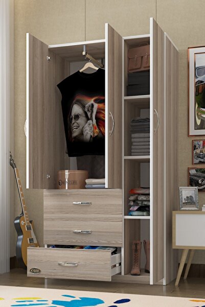 Kenzlife Gardırop 3 Kapılı 3 Çekmeceli Civanperçemi 180*120*52 Crd Xlarge Kapaklı Gardolap Dolap