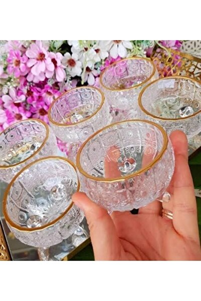 DİBA AVM Standing Luxury Gilded Glass Bowl Snack Bowl Breakfast Presentation Turkish Delight Bowl Sugar Bowl Set of 6 Boxed