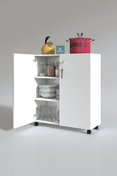 Kenzlife 2 Kapılı Dolap Çilem 088*070*032 Byz Kilitli Tekerlekli Banyo Mutfak Ofis Kitaplık Ayakkabılık Kiler