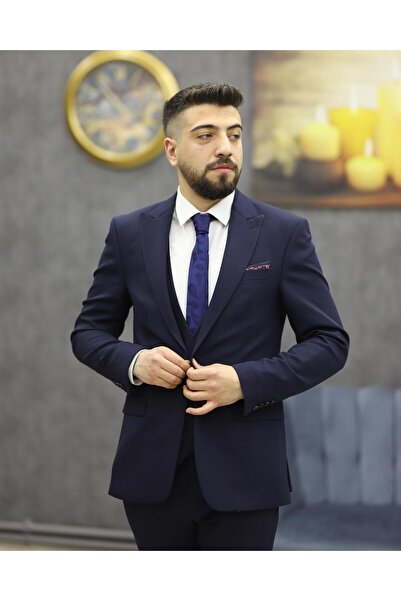 DORMEN 1521 SLİMFİT YELEKLİ TAKIM ELBİSE(LACİVERT)