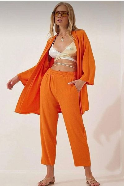 Ded COLLECTION Women's Kimono Summer Set with Wrinkled Fabric