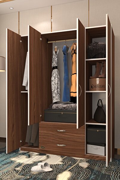 Kenzlife Gardırop 4 Kapılı 2 Çekmeceli Deligül 180*160*52 Cvz Xlarge Kapaklı Gardolap Dolap