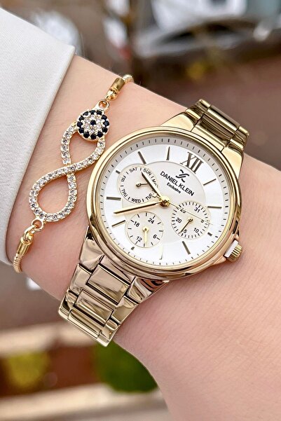 Daniel Klein Gold Renk Ayarlanabilir Kordonlu Fonksiyonel Kadın Kol Saati Ve Bileklik Dkgnct925