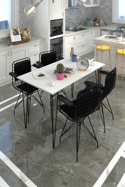 Kenzlife Knsz Masa Sandalye Takımı Hem75Mazlum Byzsyh 100*070 Klçsm 4 Sandalye Syhsyh Kolçaklı Sırt Minderli