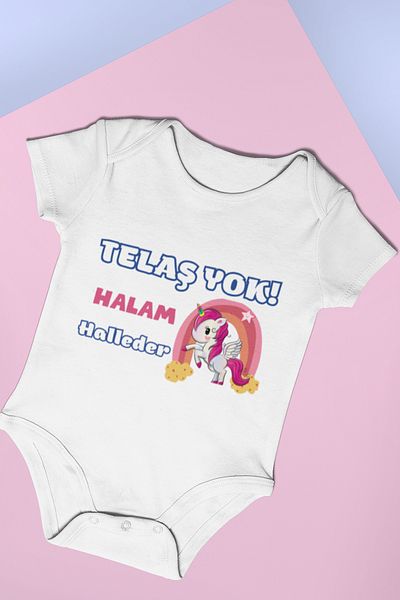ADABEBEK Printed Snap-On Bodysuit for Baby Girl - Zıbın Halam Haleder Written 20511