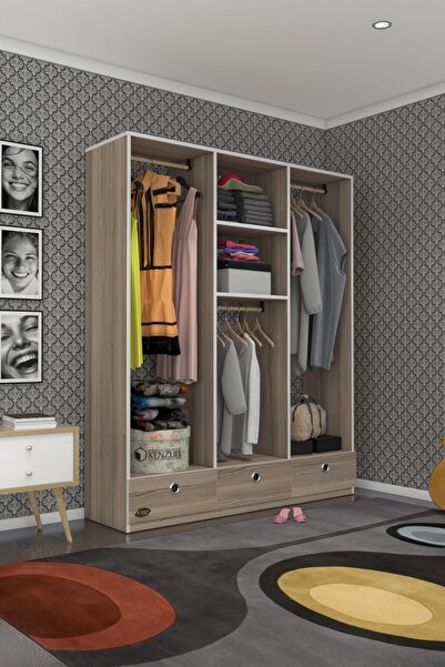 Kenzlife Giysi Dolabı 3 Bölmeli 3 Çekmeceli Hamit150 Crd Dolap Kapaksız