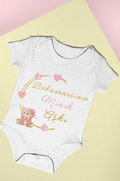 ADABEBEK Little Love Written Baby Girl Bodysuit - Printed and Snap-On, Bodysuit with Snap-On 20396