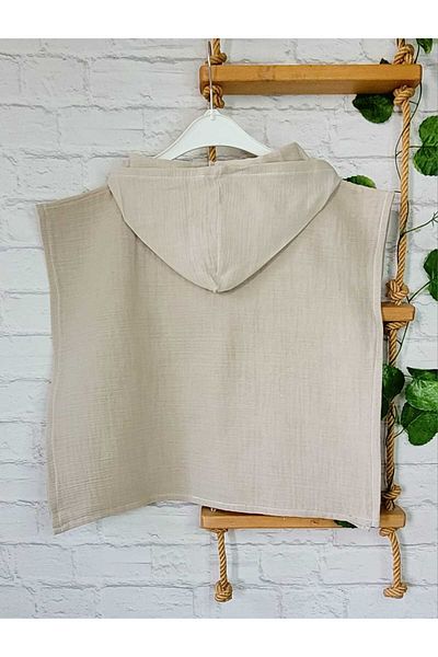 Alpar Tekstil Girl-Boy Muslin Poncho Hooded - Sea, Beach, Pool Beige