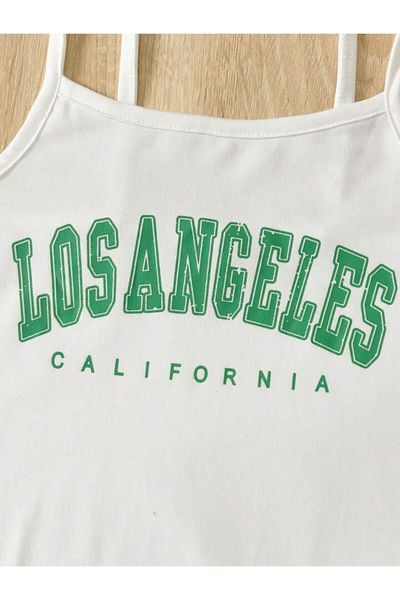 Machetta Tricou pentru copii cu imprimeu Los Angeles și crop - Combinație de 2 piese