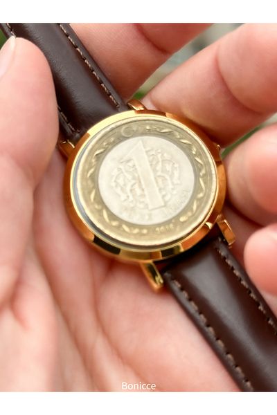 Q&Q Retro Brand - Brown Leather Cord and Yellow Case, Numeral Women's Wristwatch + Bracelet Set