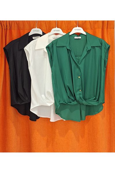 STEPS Knotted Front Small Sleeve Satin Blouse