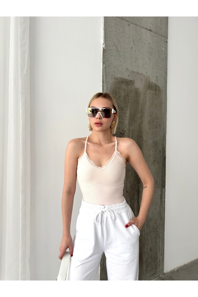 Somut istanbul Жіночий кроп-топ з мереживом - на бретельках