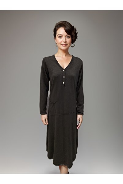 Okçu Triko 100% Cotton Long Sleeve Midi Length Knitwear Dress