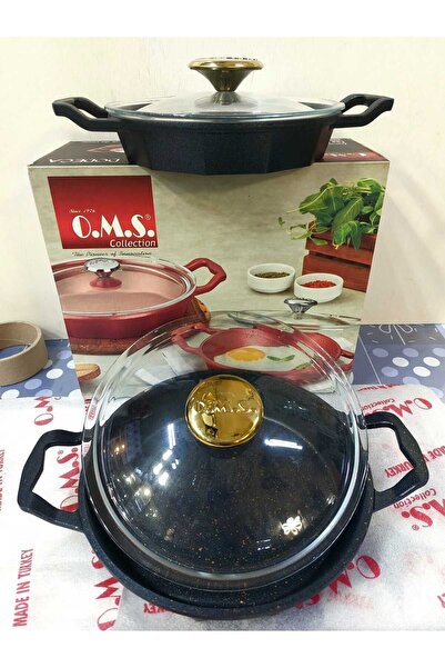 OMS 3726 Dodeca Black Bio Granite Pan Set - 18-22cm with Double Lids