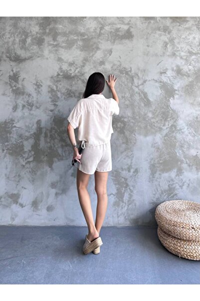 ZF BUTİK Vászon ing és rövidnadrág készlet