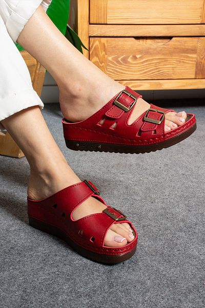 AlbiShoes Talpă moale de 4,5 cm - Papuci ușori pentru femei cu toc cu cataramă cu bandă dublă